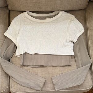 BDG Cream and Gray Waffle Knit Top
